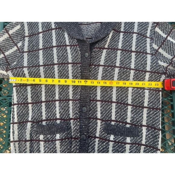 Vintage 90s Schroder Custom gray red plaid shawl cardigan 2X academia retro - Picture 6 of 7